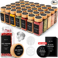 EDELHAUS Glass Spice Jars with Label, 36x Bamboo Wooden Lids - Black Labels | Airtight Lids keep spices fresh, Kitchen Spice Drawer Organizer, 4oz Seasoning Containers incl. Funnel, Brush & 240 Labels