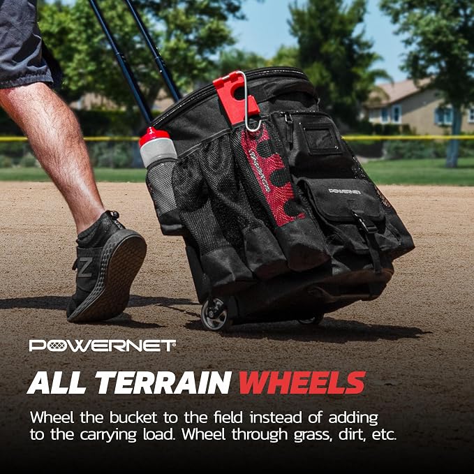 PowerNet Baseball Softball Coaching Bucket Caddy Cover, Multiple Pockets Carry Gameday Essentials, 3 Styles for 6 Gallon Bucket Organization Including All Terrain Wheeled
