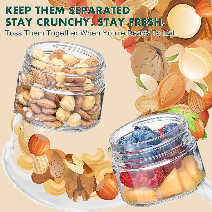 Danmu 4 Pack Overnight Oats Containers with Lids 21 oz (16+5),Dual-Layer Yogurt Parfait Cups with Lids,Meal Prep Containers Glass for Snack,Overnight Oats,Yogurt,Parfait,Salad Dishwasher Safe | 4pcs,Dry&Wet Separation,Wide Opening,Leakproof,Parfait Con...