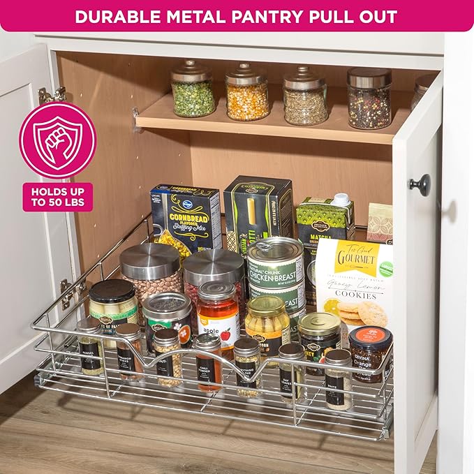 HOLDN’ STORAGE Pull Out Cabinet Organizer, Slide Out Drawer for Kitchen Cabinets & Pantry, Roll Out Shelf for Pots, Pans & Under Sink Storage, Heavy-Duty Full-Extension, 26" W x 21" D x 5" H