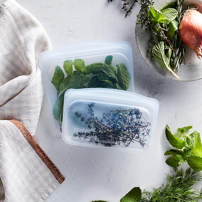 Stasher Silicone Reusable Food Storage Bags, 2-Pack, Reusable Freezer Bags, Microwave, Dishwasher, Oven Safe, Sous Vide, Premium Lunch Containers, Eco Friendly, Food-safe Silicone Snack Bag, Clear