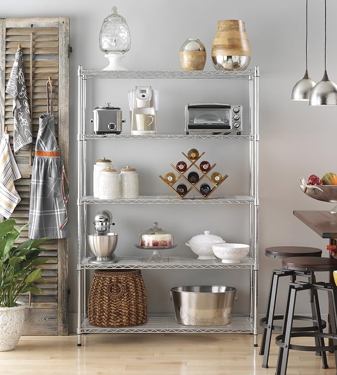 Whitmor 5 Tier Heavy Duty Shelving Unit, Metal Storage Shelves, 500 lbs Capacity per Shelf, Max 2500 lbs total, Easy Assembly Home Organizer for Pantry, Garage, Plant, 48"L x 18"W x 74"H