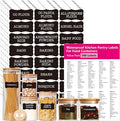 Hebayy 308 Pantry Food Labels, 280 Preprinted Flour Pasta Lentil Grain Condiment Oil Stickers, 28 Blank Ones, Waterproof Oil&Tear Resistant, No Residue for Kitchen Containers Jars(White on Black)