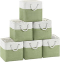 FinishingBo Fabric Cubes Storage Basket, 6 Pack 11x11 in with Handles Cube Storage Bins, for Shelves, Home, Office Organizers (White/ Green)