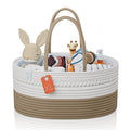 KiddyCare Woven Diaper Caddy Organizer, Large Gray Multi Functional Portable Baby Basket with Handle, Baby Gift for Boy/Girl Nursery Storage, Organization, and Modern Car Diaper Caddy Natural X-Large