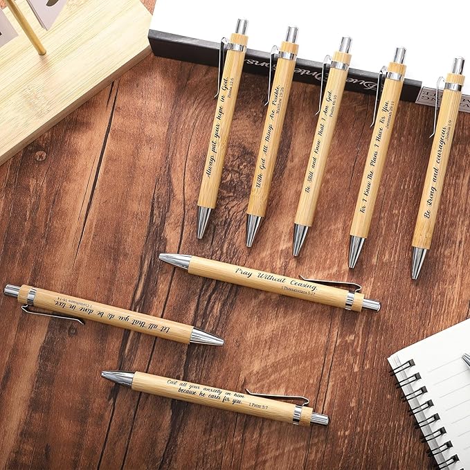 50 Pcs Bible Verse Pens Christian Gifts Bulk Bamboo Christian Pen 1 mm Inspirational Bible Scripture Pens for Women Men Office Back to School Religious Gifts (Classic, 50)