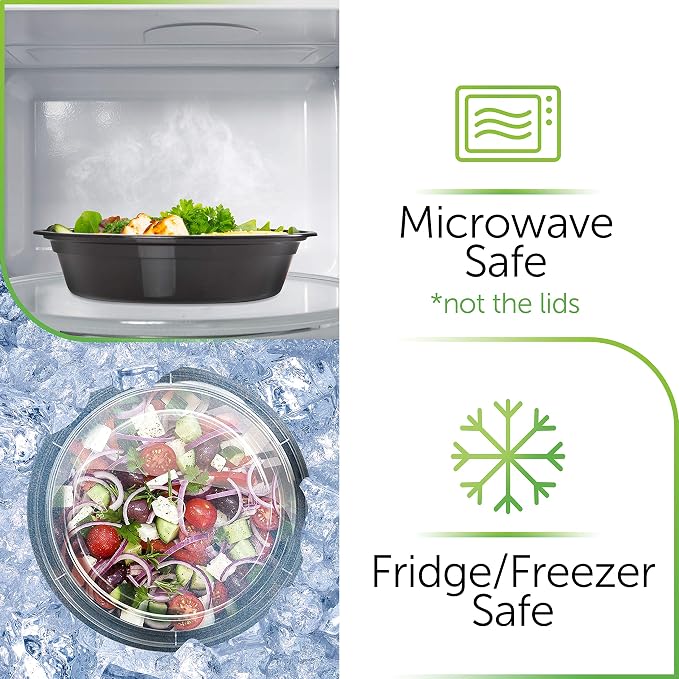PrepNaturals Reusable Plastic Containers with Lids, 60 Pack, Black, Meal Prep Bowls, Lunch Containers, BPA, PVC and Phthalate Free, Microwave and Freezer Safe | Reusable BPA-Free Meal Prep Containers - Leak-Proof Lids, Microwave & Freezer Safe for Port...