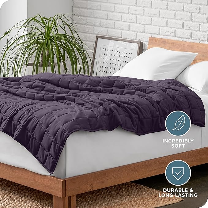 Bare Home Weighted Blanket Queen Size 22lb (60" x 80") for Adults - All-Natural 100% Cotton - Premium Heavy Blanket Nontoxic Glass Beads (Eggplant, 60"x80")