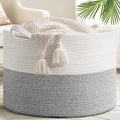 Goodpick Extra Large Woven Blanket Basket Living Room, Toy Bin,115L | 23.5 x 23.5 x 15.8 In Toy Storage Basket for Nursery, Blanket Basket for Living room, Laundry Basket, Light & Grey
