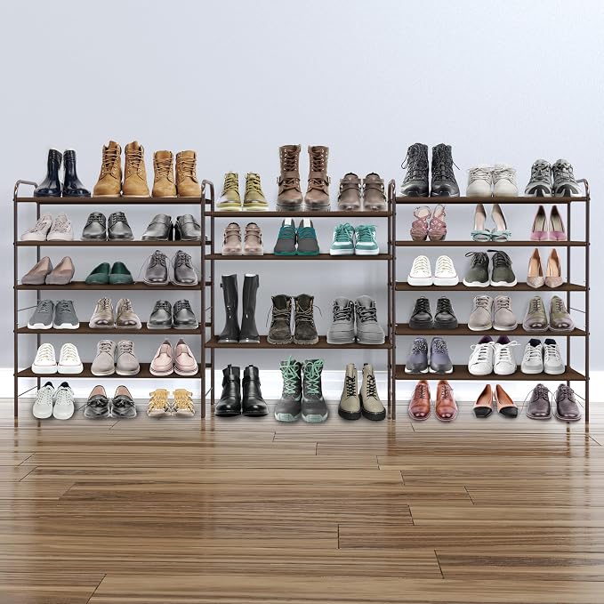 Simple Houseware 5-Tier Shoe Rack Storage Organizer, 15-24 Pairs, Bronze | Space-Saving Shoe Shelf with Sturdy Metal Frame and Non-Woven Fabric Shelves for Entryway, Garage & Corridor