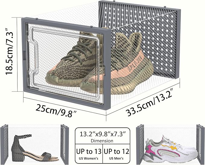 HOMIDEC Shoe Storage, 12 Pack Shoe Organizer for Closet, Shoe Boxes Clear Plastic Stackable Shoe Containers with Lids for Size 13