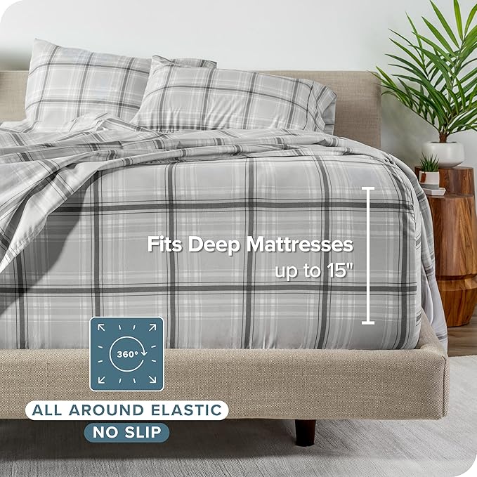 Bare Home King Sheet Set - Luxury 1800 Ultra-Soft Microfiber Double Brushed - Deep Pockets - Easy Fit - 4 Piece Set - Bedding Sheets & Pillowcases (King, Tartan Plaid)