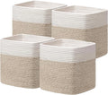 joybest 13inch Cube Storage Bins, Cotton Rope Woven Organizer Basket | Set of 4 Cube Bin Square Shelves Organizer Closet Storage, Nursery, Toy Organization, Brown&White