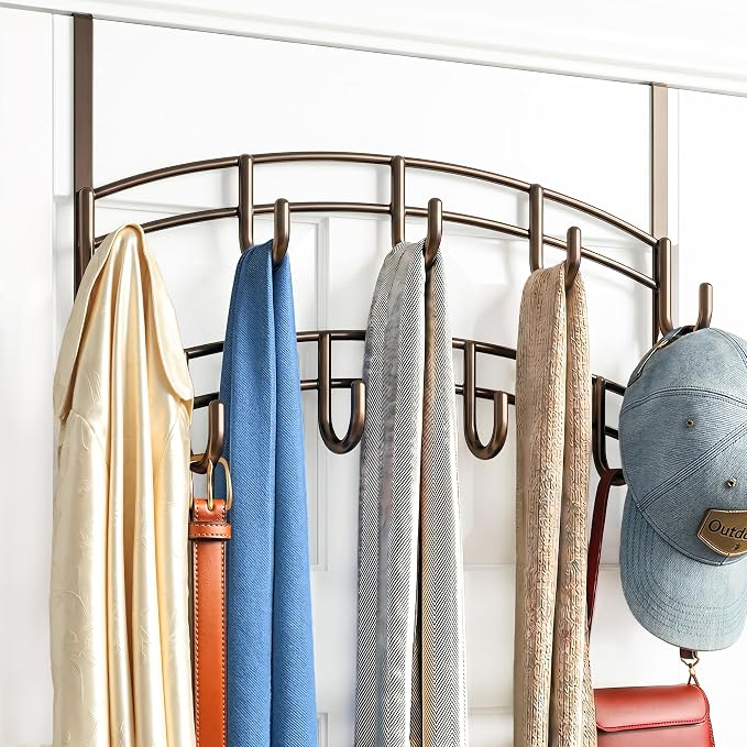 LYNK Professional® Home™ Over the Door Hooks - 9 Hook – Over the Door Coat Rack - Over the Door Hanger - Hanging Towels or Clothes - Bathroom, Bedroom, Laundry Room - Lifetime Ltd. Warranty, Bronze