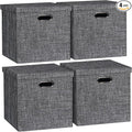 Posprica Storage Bins with Lids,13×13×13 Foldable Storage Cube Baskets Boxes Fabric Drawers for Closet Shelf Cabinet Bookcase,Set of 4,Black