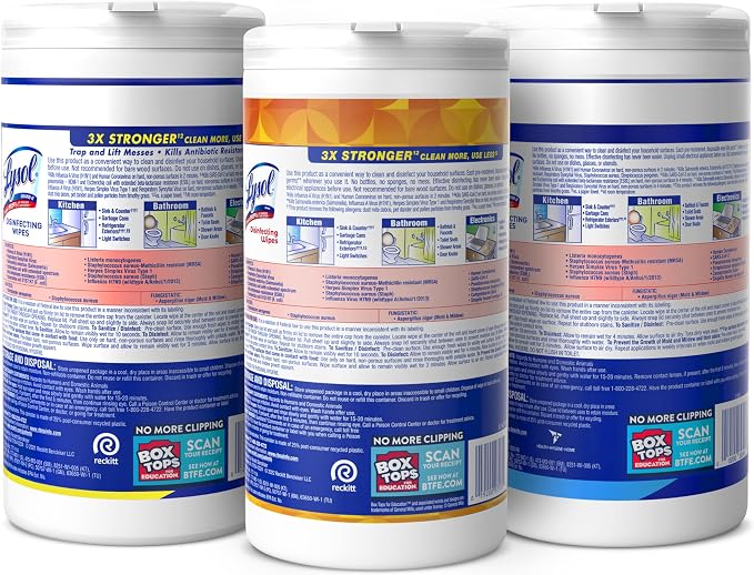 Lysol Disinfecting Wipes, Cleaner, Lemon + Linen + Mango, 80 ct. (3 Pack) | All Purpose Cleaner, Sanitizing, Deodorizing, Apartment Essentials, Back To School Cleaning Supplies, Kitchen & Bathroom Wipe