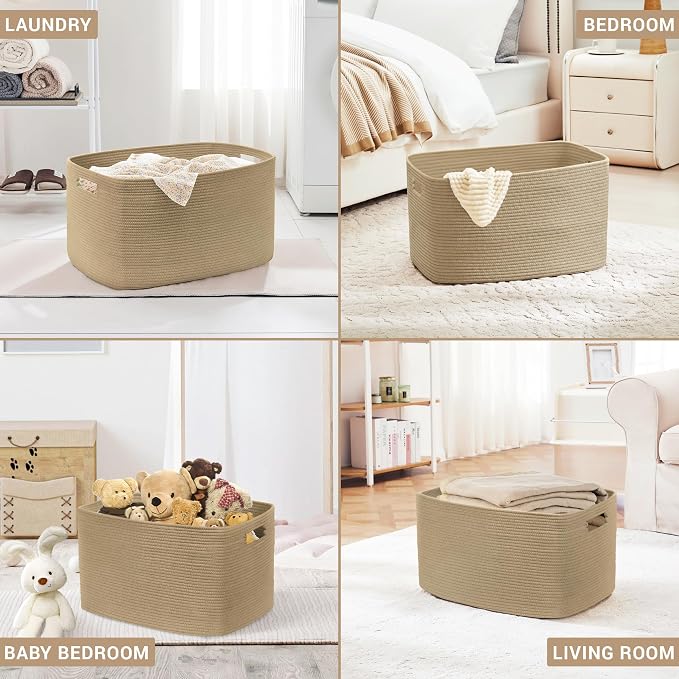 45L Small Woven Laundry Basket Hamper with Handles, Jute | 18"x14"x11", collapsible wicker hamper, storage for dirty clothes, toys, blankets, gifts, living room, bedroom, bathroom