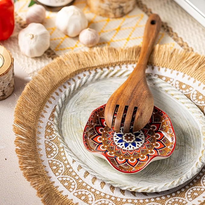 Miamolo Spoon Rest for Stove Top, 5.3in Spoon Holder Utensil Rest, Ceramic Spoon Rests for Kitchen Counter Bohemian Style Cooking Gift for Housewarming