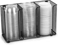 IneVibe 3 Compartment Lid Organizer Holder for Plastic Lids and Cups | Gridded Mesh Metal Rack Stand for Disposable Lids Storage in Kitchen, Cabinet, Drawers - Countertop or Wall Mount