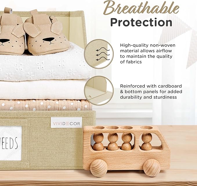 VIVIDECOR Trapezoid Storage Bins – 3-Pack Closet Shelf Organizer & Baskets, Open Front Bin for Shelves, Foldable Fabric Basket for Clothes, Cube Storage Bins, Towel, Clothing Shelf (Beige, 3 Pack)