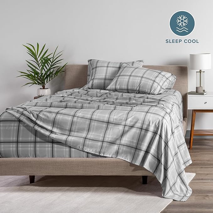 Bare Home King Sheet Set - Luxury 1800 Ultra-Soft Microfiber Double Brushed - Deep Pockets - Easy Fit - 4 Piece Set - Bedding Sheets & Pillowcases (King, Tartan Plaid)
