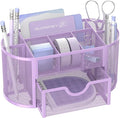 SUPEASY Mesh Desk Organizer, Desk Accessories & Workspace Organizers with Drawers, Pencil Holder for Desk with 9 Compartments for Office Suppliess, School, Classroom, 8.6 x 4.3 x 4.1 Inch, Purple