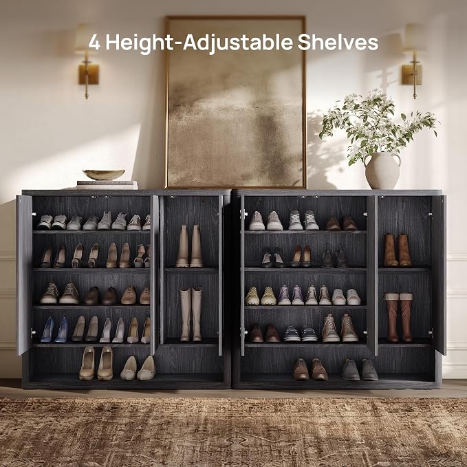 SICOTAS Shoe Cabinet 94.4" Wide Freestanding Hidden Shoe Storage Cabinet with 6 Doors & 8 Adjustable Shelves Tall Modern Shoes Rack Organizer Cabinets Storage for Entryway Hallway Living Room Entrance