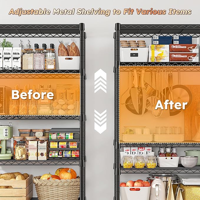 REIBII 1653LBS Storage Shelves with Wheels,76.1" H Metal Shelving 5-Tire Adjustable Wire Shelving Pantry Shelves for Garage Shelving, Pantry, Kitchen, Closet, Commercial,15.7" D x 35.4" Wx76.1 H