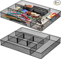 Hiceeden 2 Pack Mesh Desk Drawer Organizer, 16.1"x12.2"x2" Large Desk Organizer Tray with 2 Removable Dividers, 6 Compartment Metal Organizers for Home, Office, Makeup & Vanity