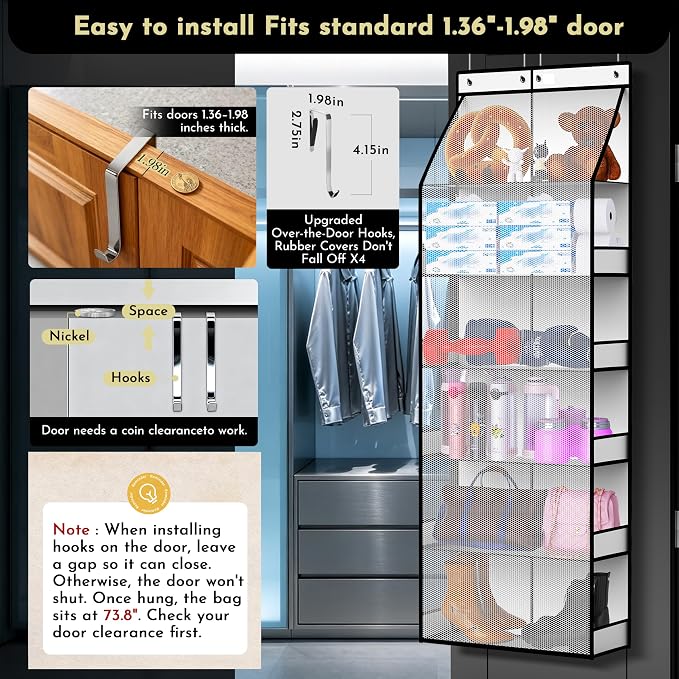 PAULONE 6-Tier Over The Door Shoe Organizer, 71" Hanging Shoe Rack with 2-Size Deep Pockets, 98 lbs Sag-Proof Capacity for Closet Entryway RV