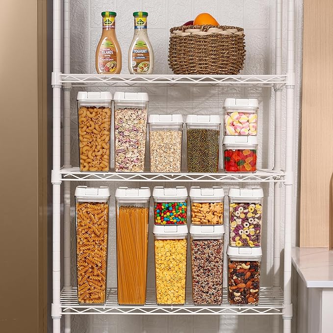 Vtopmart Airtight Food Storage Containers, 7 Pieces BPA Free Plastic Cereal Organizer Canisters with Easy Lock Lids, for Kitchen Pantry Organization, 24 Labels, White