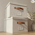 ZICOTO Decorative File Organizer Box Set of 2 - Collapsible Linen Filing Cabinets w/Handles Are Perfect to Store all Your Documents & Hanging File Folders - Portable Easy Slide Crates with Lid