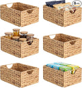 Water Hyacinth Pantry Baskets Set of 6, 12.5 x 9.5 x 6in Wicker Storage Baskets for Shelves, Pantry Baskets Organization, Bathroom Shelves Storage Basket
