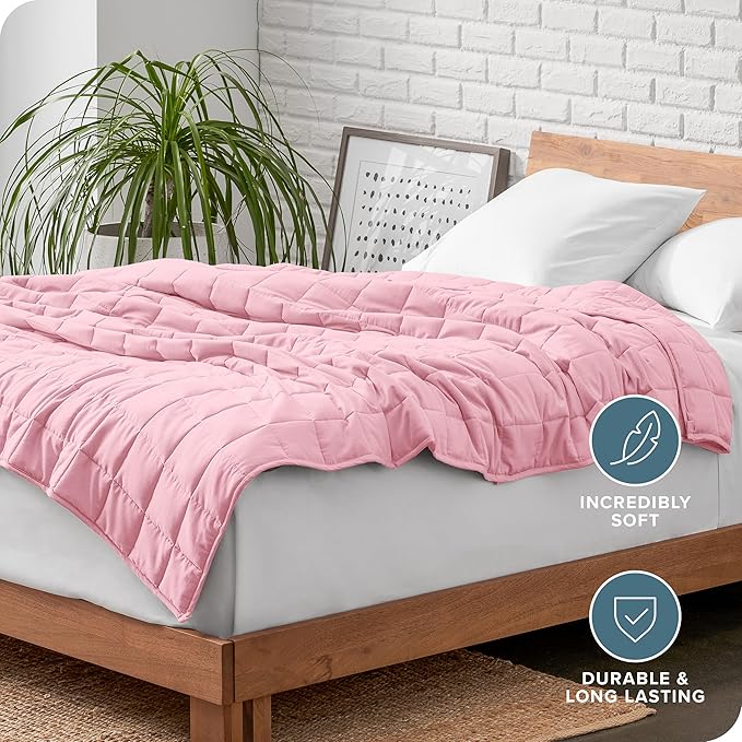 Bare Home Weighted Blanket Twin or Full Size 10lb (40" x 60") - All-Natural 100% Cotton - Premium Heavy Blanket Nontoxic Glass Beads (Light Pink, 40"x60")