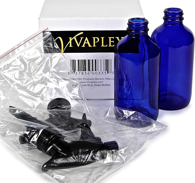 Vivaplex 8 oz Cobalt Blue Glass Bottles with Black Trigger Sprayers - 2 pk