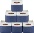 Patvingot Fabric Storage Cubes 11", 6 Pack, with PU Pull Handles,Foldable | For accessories on cube shelves or in closets; reinforced opening, pull-out access, folds flat when empty,white and blue