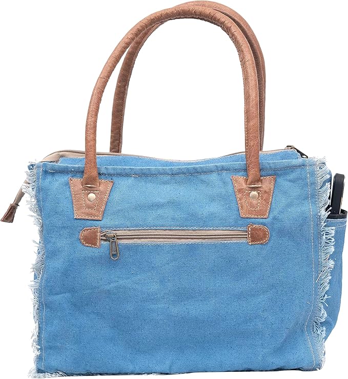 Shy Shy Bags Sel De Mer Canvas & Cowhide Tote Bag - Upcycled Radiant Leather Hand Bag