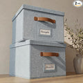 ZICOTO Decorative File Organizer Box Set of 2 - Collapsible Linen Filing Cabinets w/Handles Are Perfect to Store all Your Documents & Hanging File Folders - Portable Easy Slide Crates with Lid