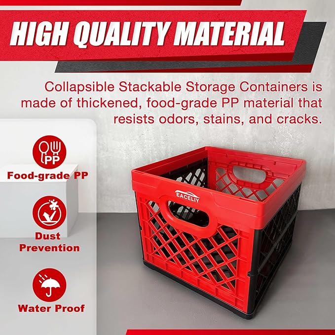 EACELIY 30.49L 2 PACKS Collapsible Stackable Storage Containers,2-Pack 30.49L Space-Saving Foldable Organizer Bins with Lids, Leakproof Kitchen Bathroom Garage Organizing Baskets