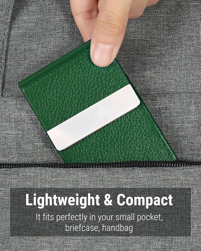 MaxGear Business Card Holder, PU Leather Business Card Case, Dark Green | Stainless Steel Interior, Magnetic Closure, RFID Blocking, Holds 15–25 Standard Business Cards