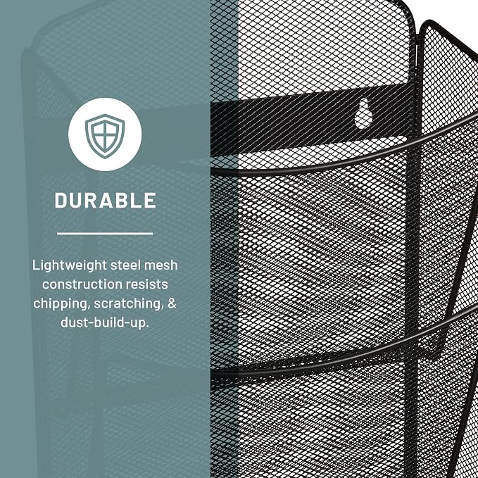 Safco Onyx Mesh Magazine Holder, Display Rack with 10 Pockets, Brochure Organizer, Commercial-Grade Steel Construction, Black