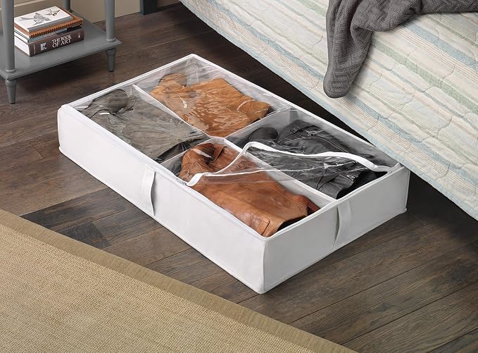 Whitmor Underbed Boot Bag, 4 Section, White (Pack of 6)