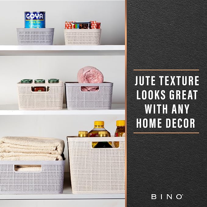 BINO | Woven Plastic Basket | XS (Natural), 5-Pack | THE JUTE COLLECTION | Home Organization, Space - Saving Storage, Stylish Design | Jute Basket | Plastic Storage Basket