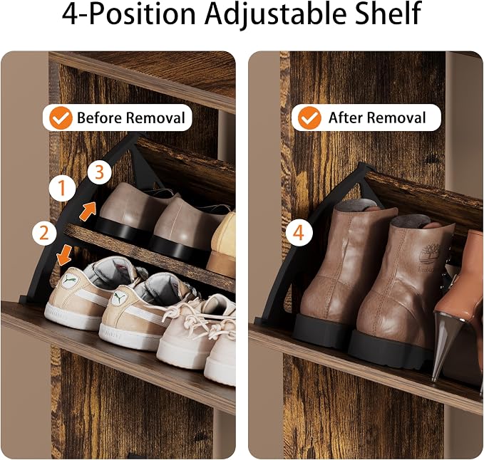 Shoe Storage Cabinet, Wood Shoe Organizer for Entryway with 3 Flip Drawers, Freestanding Shoe Rack with Adjustable Shelf, Narrow Shoe Dresser for Front Door Entrance (Brown, Tall 3 Drawers)