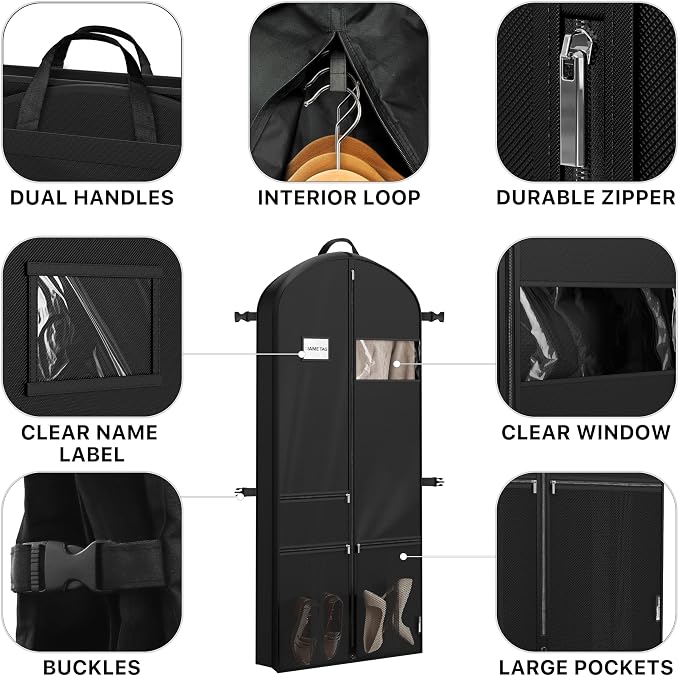 Simple Houseware 65'' Travel Garment Bag with Pockets for Suits, Dresses, Coats, Tuxedos, Heavy Duty 300D Polyester