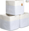 NaturalCozy 13x15x13 Kallax Storage Cubes Bins, 3 Pack | Cotton Rope Cube Storage Bin Woven Baskets for Organizing | Kallax Insert Storage Baskets for Shelves Organizer, Kids Toy, Closet Baby Nursery