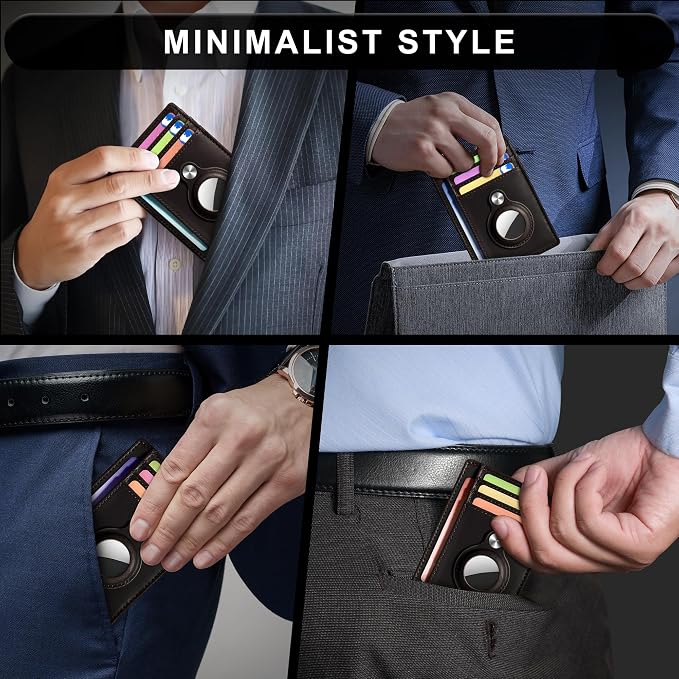 Slim Minimalist Front Pocket Air Tag Wallet, RFID Blocking Card Holder Wallet with Airtag Holder