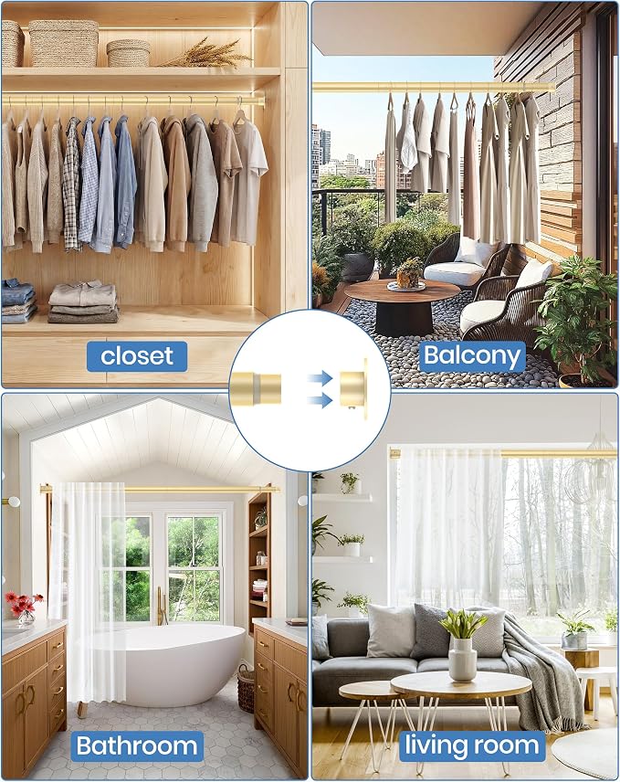 Closet Rod,17-110'',Heavy-Duty Adjustable Closet Rods for hanging clothes | Easy to Install,1.3 Inch Diameter 66 lbs max load,Heavy-Duty Thickened Metal