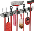 Self Adhesive SUS304 Broom Holder Wall Mount | 5 Racks and 4 Hooks Mop Organizer Heavy Duty Solid Non-slip Storage Tool for Home Kitchen Garden Laundry Garage