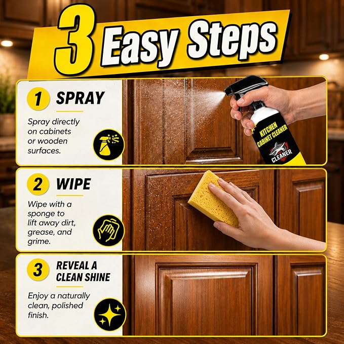 Kitchen Cabinet Cleaner, Wood Cabinet Degreaser & Furniture Cleaner, 2 Pack | 2-pack kitchen cabinet cleaner set with cleaning sponge for wood, painted and white cabinets; helps clean grease and grime.